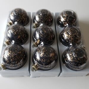 Unused Vintage Glass Black Gold Ornaments 11" (9 bulbs)